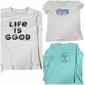Life Is Good Womens Medium Tops‎ Lot of 3 Cat Camper Van Graphic Tees Shirts